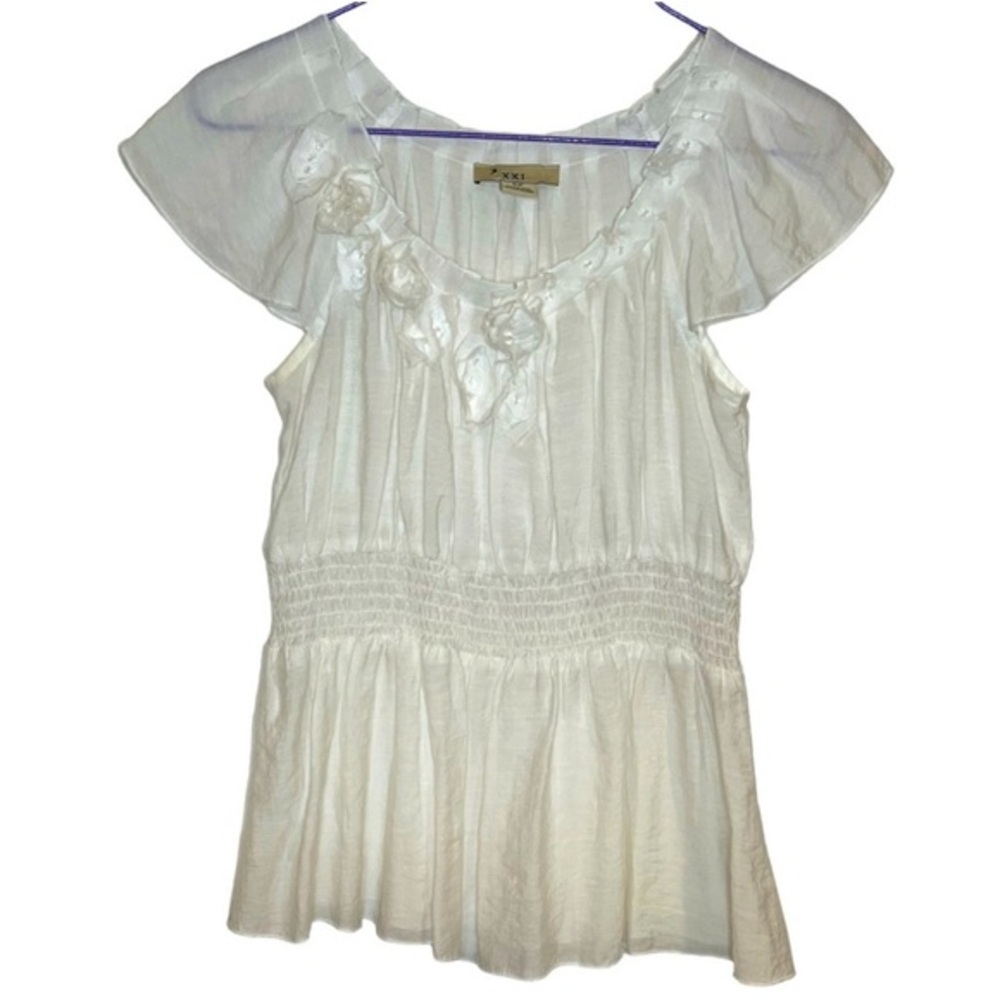 Off white gauzy frilly semi sheer blouse